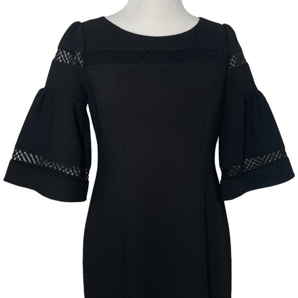 Talbots Womens Sheath Dress Size 4 Lined 3/4 Bell Sleeves Mesh Detail Zip Back - Picture 3 of 9